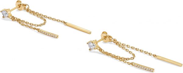 PAVOI 18K Gold Plated Sterling Silver Posts Drop Dangle Chain Earrings for Women | Dangling Chain Studs | Cubic Zirconia Ball Threader Earscapes Earrings - Image 2