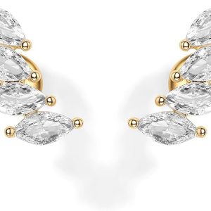 PAVOI 14K Gold Plated Sterling Silver Post Navette CZ Crawler Flat Back Earrings for Women | Small Cartilage Cubic Zirconia Stud Earring | Helix Piercing Jewelry
