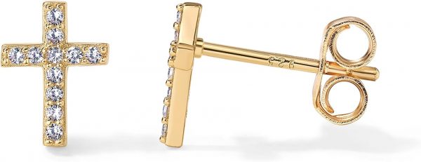 PAVOI 14K Gold Plated Sterling Silver Posts Cross Earrings for Women | Small Religious Faith Cubic Zirconia Cross Studs Huggies Earrings - Image 2