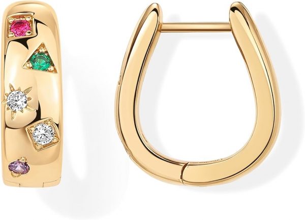 PAVOI 14K Gold Plated 925 Sterling Silver Posts Chunky Huggie Earrings for Women | Multi-Colored Cubic Zirconia Statement Hoop Earrings - Image 2