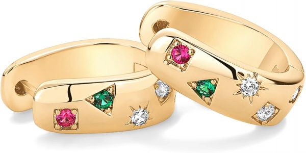 PAVOI 14K Gold Plated 925 Sterling Silver Posts Chunky Huggie Earrings for Women | Multi-Colored Cubic Zirconia Statement Hoop Earrings - Image 3