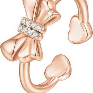 Bow Rings for Women Teen Girls - 14k Yellow/White/Rose Gold Plated Adjustable Heart Bow Rings for Women Non Tarnish Dainty Bowknot Ring CZ Jewelry Gifts