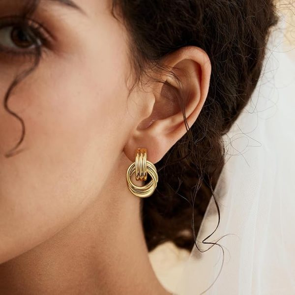 Trendy Gold Plated Knot Earrings for Women Chunky Statement Drop Dangle Earrings Lightweight Hypoallergenic Fashion Accessories Gold Jewelry Gifts for Womens - Image 5