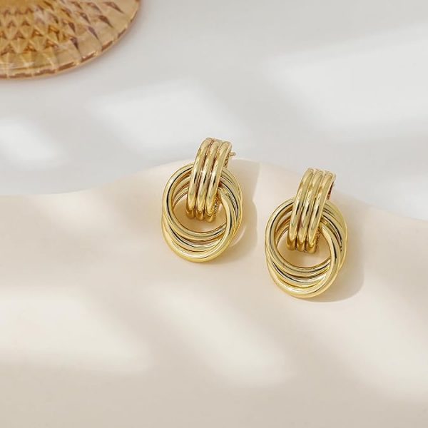 Trendy Gold Plated Knot Earrings for Women Chunky Statement Drop Dangle Earrings Lightweight Hypoallergenic Fashion Accessories Gold Jewelry Gifts for Womens - Image 2